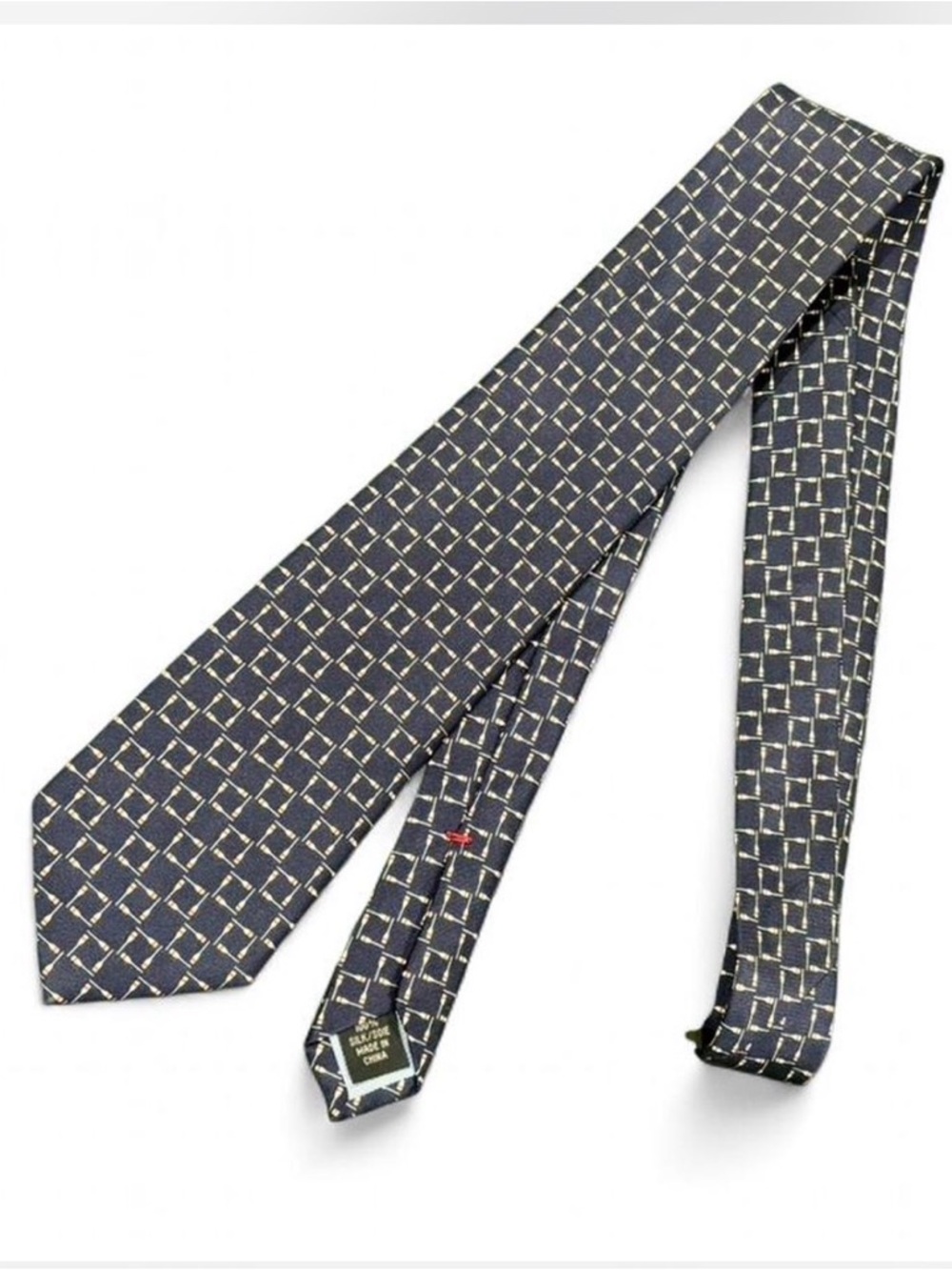 Tommy Hilfiger Elegant 100% Silk Navy blue Micro-geometric Pattern Necktie.